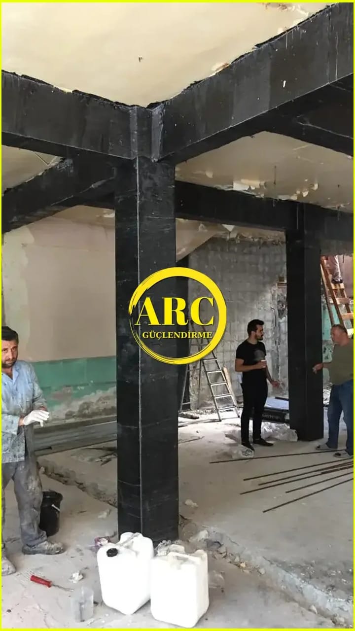 CFRP wrap applied to concrete column for seismic retrofit and strengthening